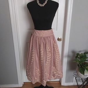 Eliza J Blush Embroidered overlay flare skirt.